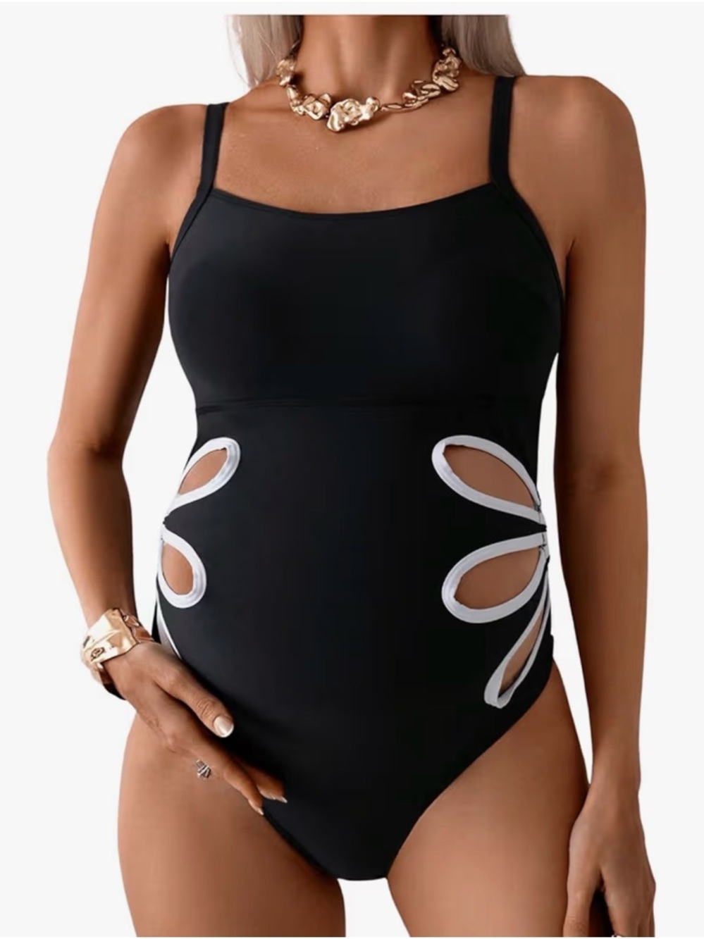 NWOT OYOANGLE Women's Maternity Cut Out Spaghetti Strap Pregnancy Bathing Suits